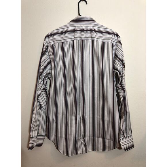 Bugatchi Shirt Mens Sz Medium Purple Striped Flip Cuff Long Sleeve Button Up - Picture 3 of 8